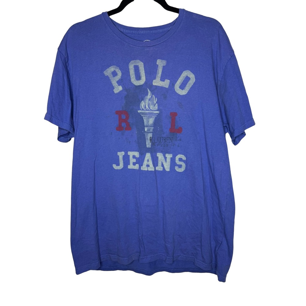 Polo Jeans Co Ralph Lauren Mens Blue Graphic Torch T-Shirt Medium Vintage Y2K
